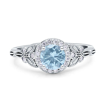 Art Deco Round Butterfly Engagement Ring Simulated Aquamarine 925 Sterling Silver Wholesale